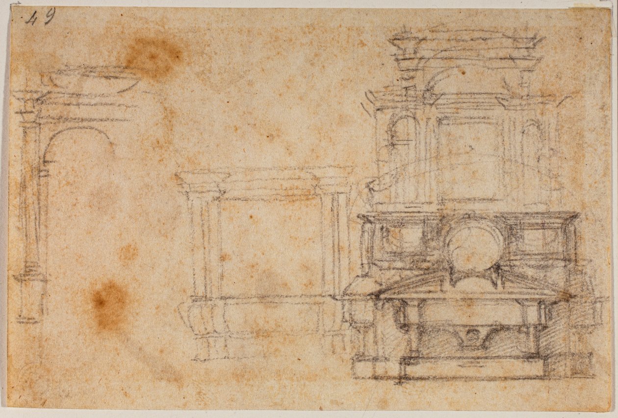 Studier från gravmonument för den nya sakristian av Michelangelo Buonarroti