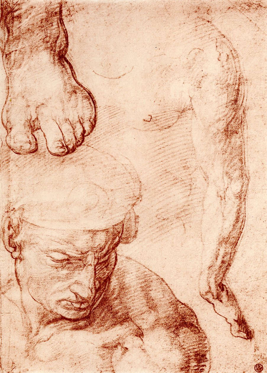 Studier för figuren av korsbäraren i den sista domen, Sixtinska kapellet, Rom, 1913 av Michelangelo Buonarroti