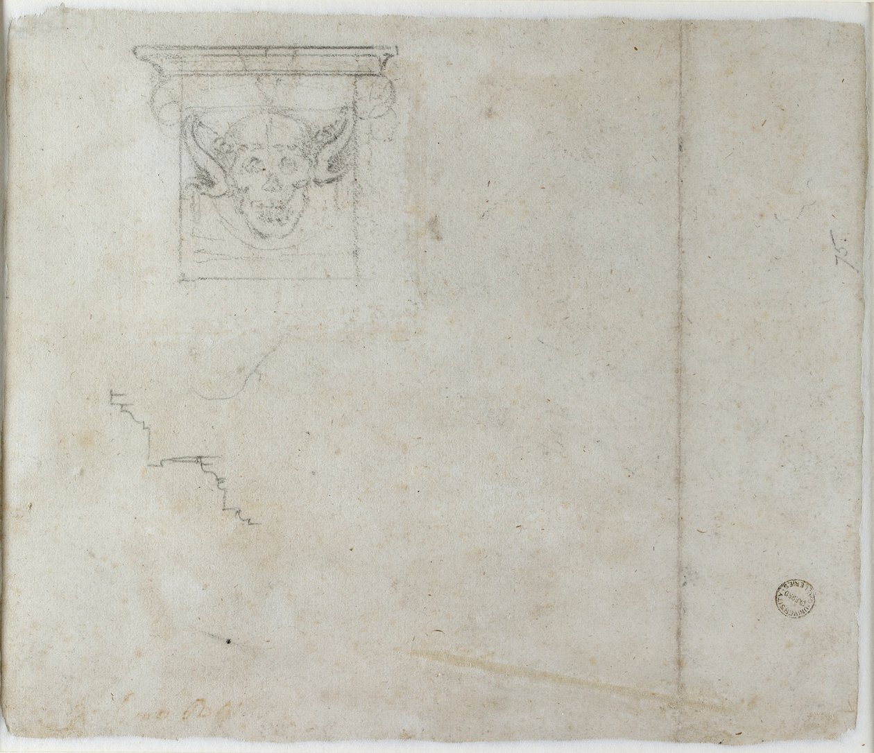 Studier av arkitektoniska detaljer och en grotesk mask, c1490-1560 av Michelangelo Buonarroti