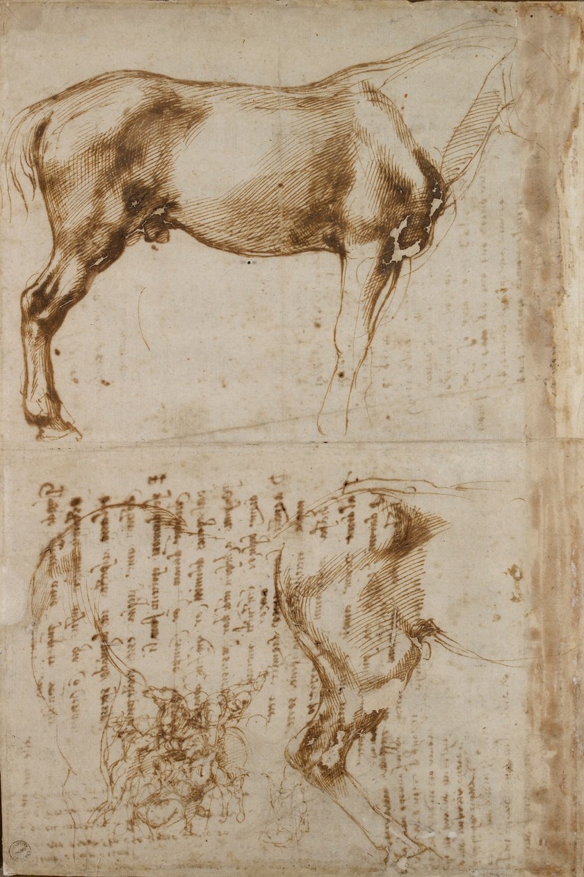 Studier av en häst och en ryttare som attackerar fotsoldater, tidigt 1500-tal av Michelangelo Buonarroti