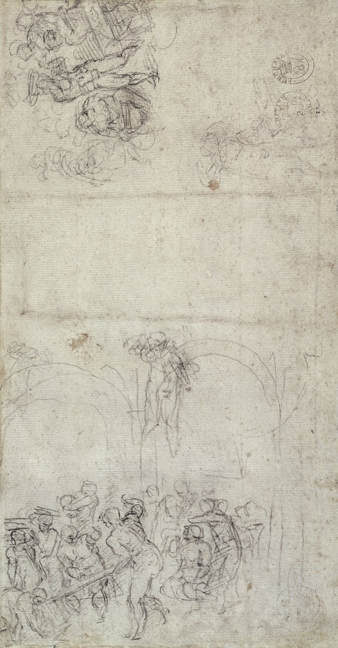Studie för The Last Judgment (penna och penna på papper) (verso) av Michelangelo Buonarroti