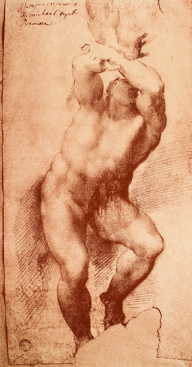 Studera för en av figurerna i den sista domen, teckning av Michelangelo. Gallerie dellAccademia, Venedig av Michelangelo Buonarroti