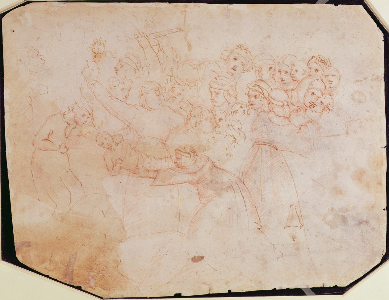Studie för massakern på de oskyldiga (brunt bläck på papper) (recto) (för verso se 191770) av Michelangelo Buonarroti