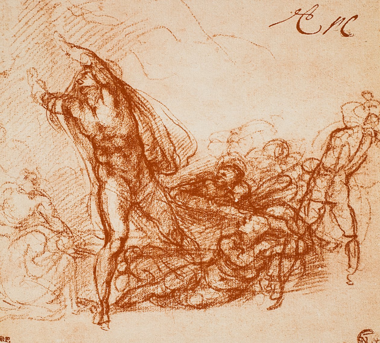 Studera för fresken av Paolina-kapellet; teckning av Michelangelo. Louvren, Paris av Michelangelo Buonarroti
