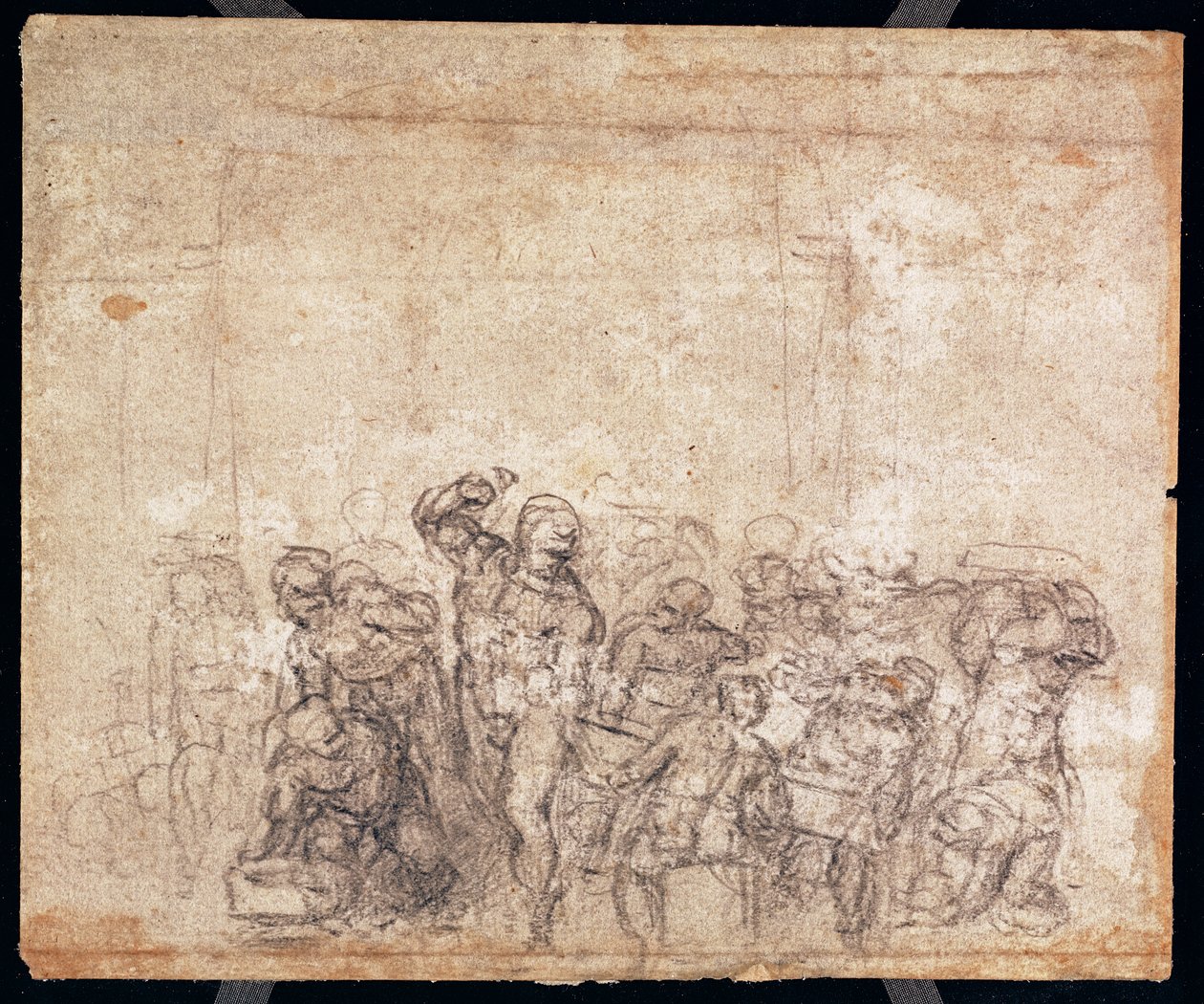 Figurstudie för en berättande scen (svart krita på papper) (verso) (för recto se 191777) (se även 191767) av Michelangelo Buonarroti