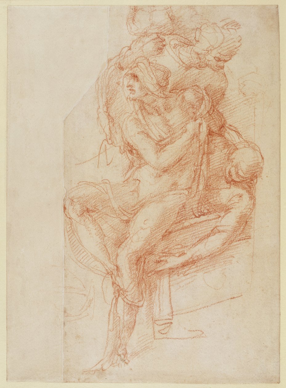 Studie av Lasarus och två åtföljande figur (röd krita på papper) av Michelangelo Buonarroti