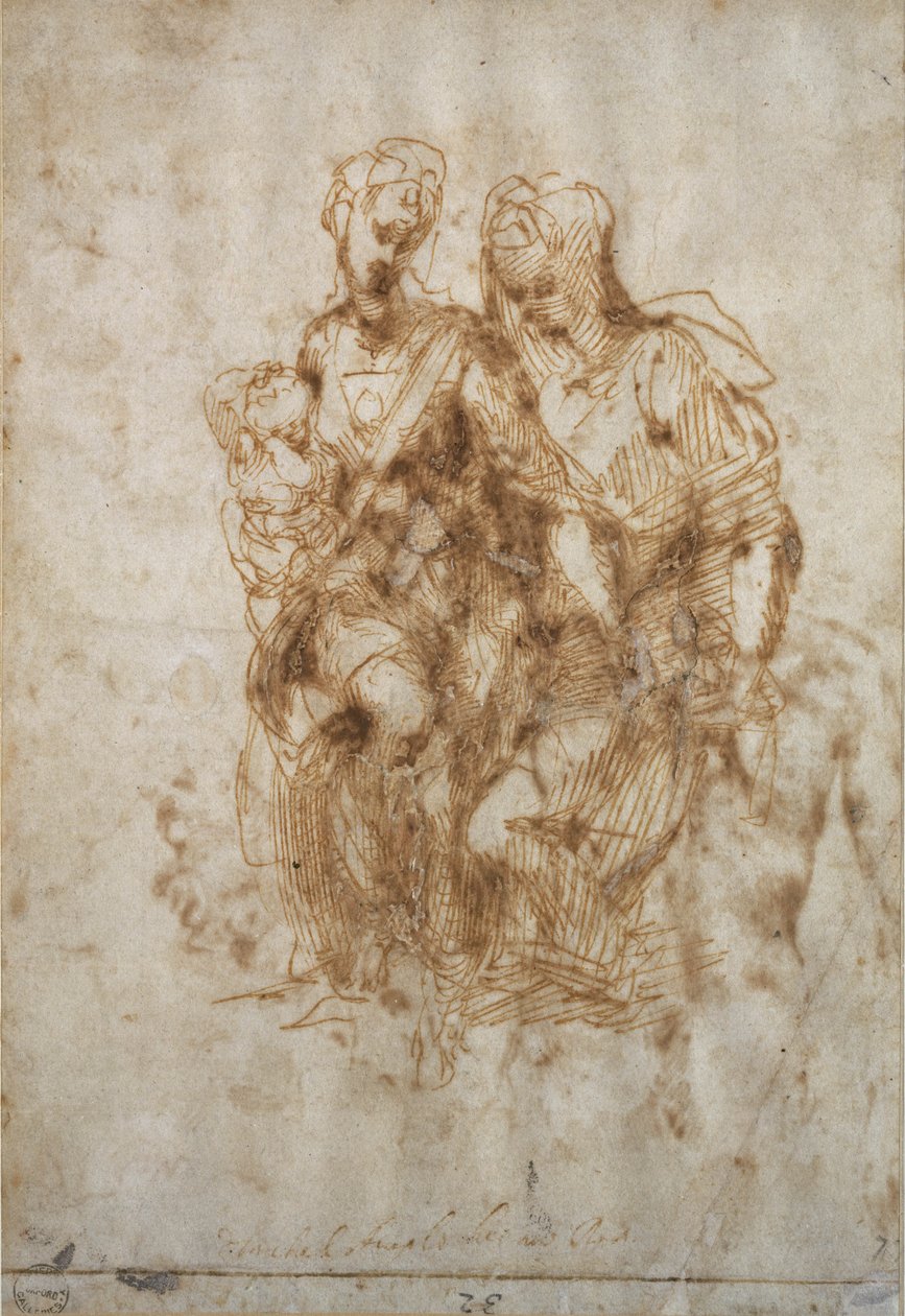 Studie av St. Anne, efter Leonardo Da Vincis "Anne", c.1502 av Michelangelo Buonarroti