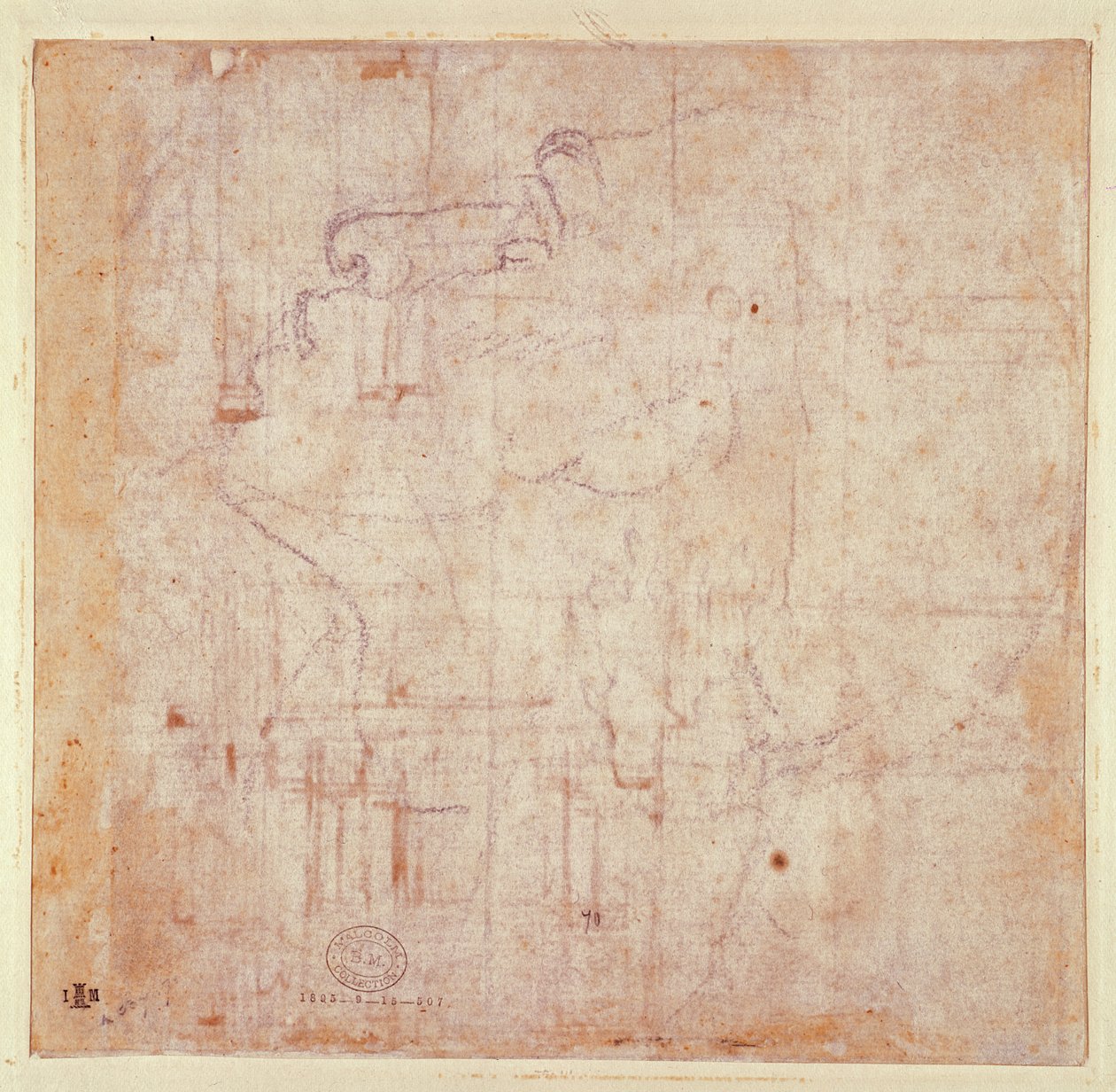 Study of a Head, 1525-26 (sort kridt på papir) (verso) (for recto se 191779) swed av Michelangelo Buonarroti