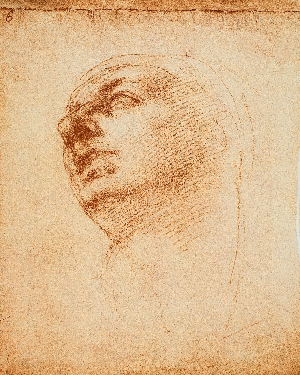 Studie av ett ansikte, teckning av Michelangelo. Casa Buonarroti, Florens av Michelangelo Buonarroti