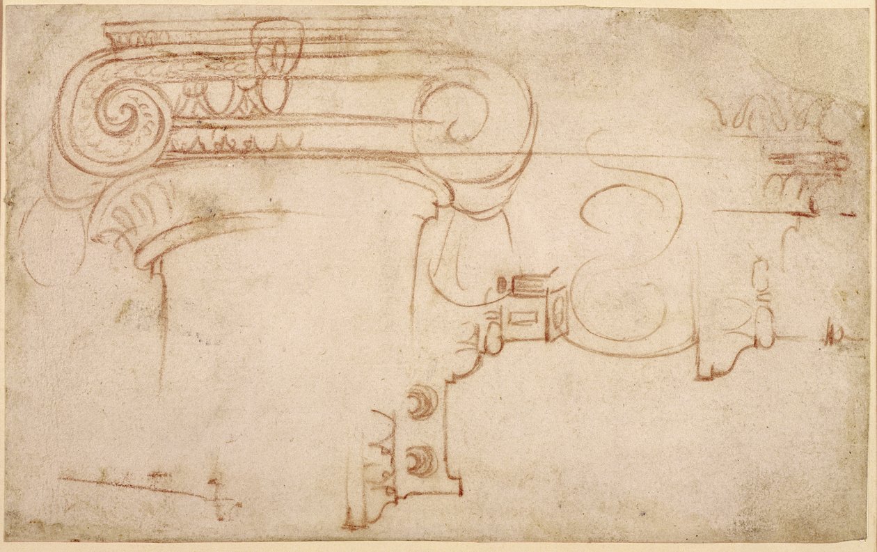 Studie av en jonisk huvudstad (röd krita på papper) (recto) av Michelangelo Buonarroti