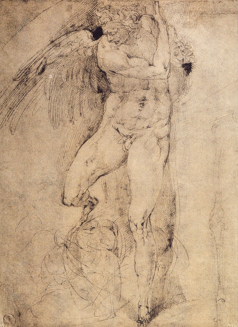 Studie av en ängel för den sista domen: teckning av Michelangelo. Casa Buonarroti, Florens av Michelangelo Buonarroti