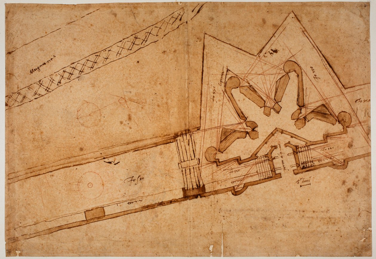 Studie av befästning för Porta al Prato av Michelangelo Buonarroti