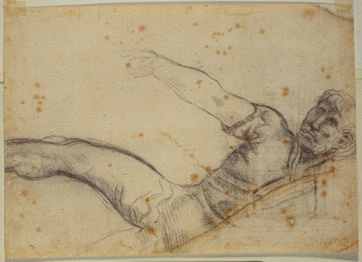 Studie av icke-autograf figur och inskription av Michelangelo Buonarroti