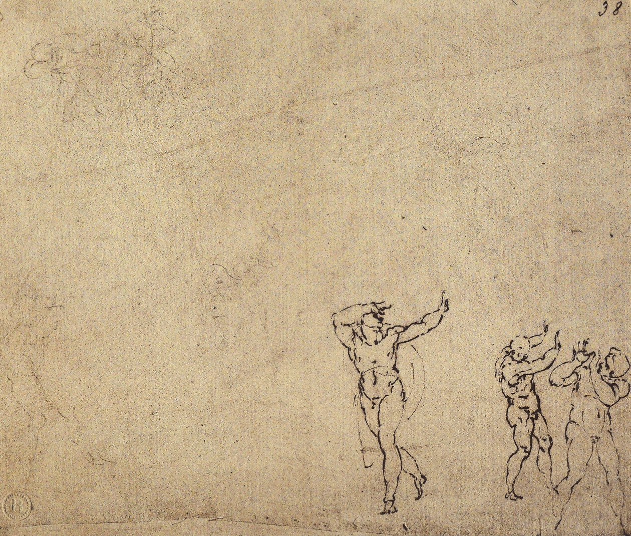 Studie av nakna figurer: teckning av Michelangelo. Casa Buonarroti, Florens av Michelangelo Buonarroti