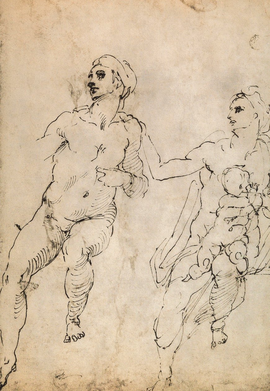 Studie av några nakna figurer; teckning av Michelangelo. Louvren, Paris av Michelangelo Buonarroti