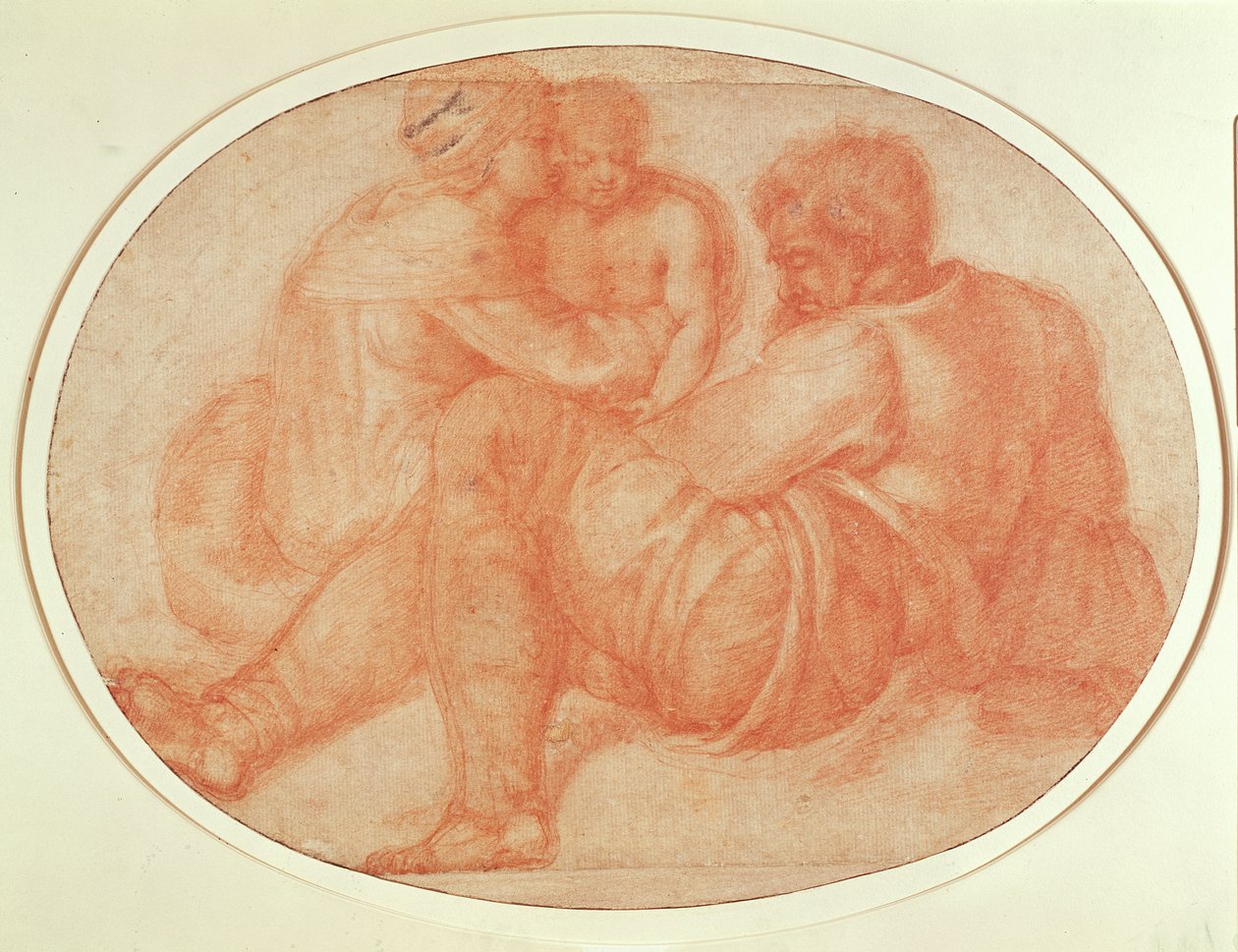 Studie av den heliga familjen (röd krita på papper) av Michelangelo Buonarroti