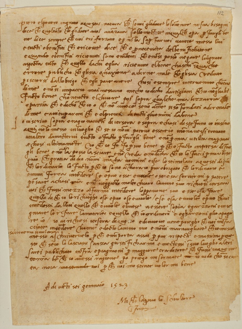 Tabernakel med nisch, brev från Michelangelo till Piero Gondi av Michelangelo Buonarroti