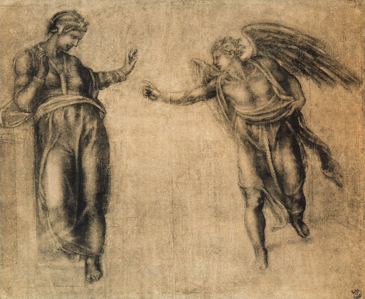Bebådelsen, teckning av Michelangelo. Cabinet of Drawings and Prints, Uffizi Gallery, Florens av Michelangelo Buonarroti