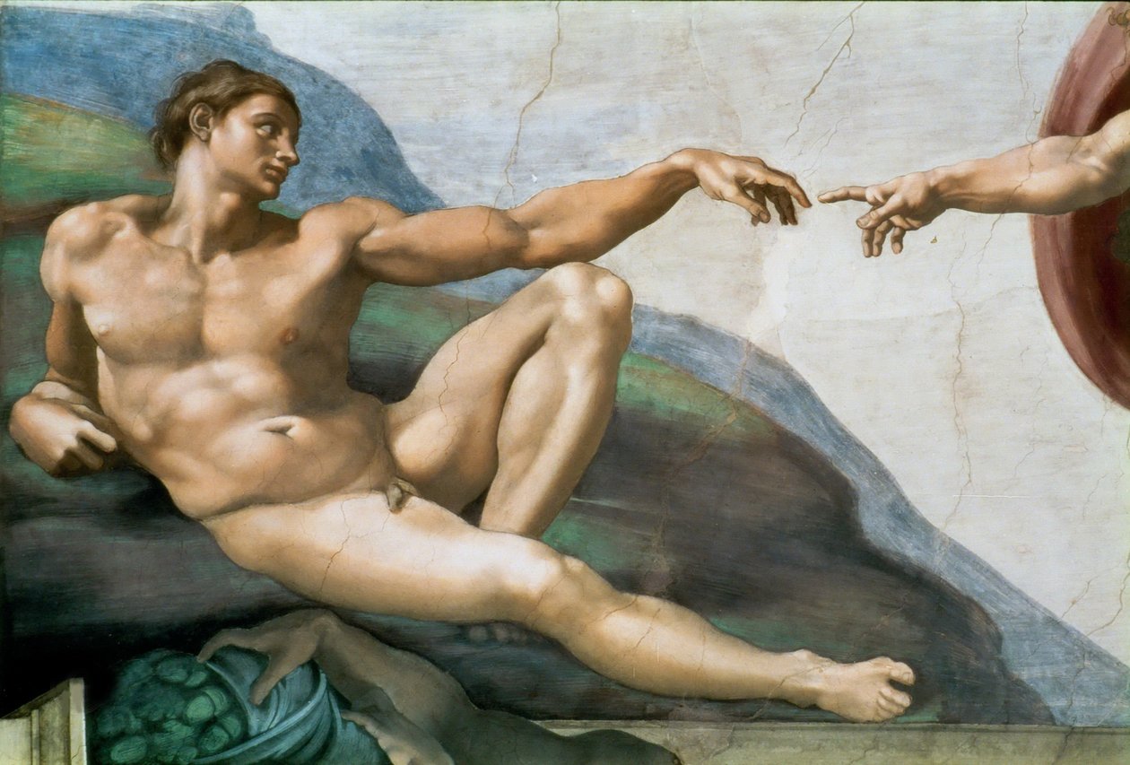 Skapelsen av Adam. Detalj tak i Sixtinska kapellet i Vatikanen, 1508-1512. av Michelangelo Buonarroti