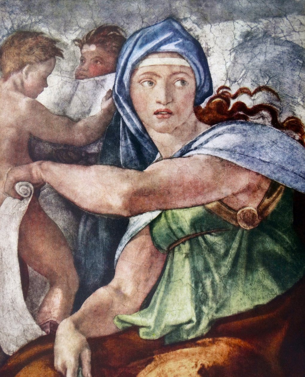 Den delfiska sibylla (detalj från Sixtinska kapellet, Vatikanen, Rom) 1509 av Michelangelo (1475-1564). av Michelangelo Buonarroti