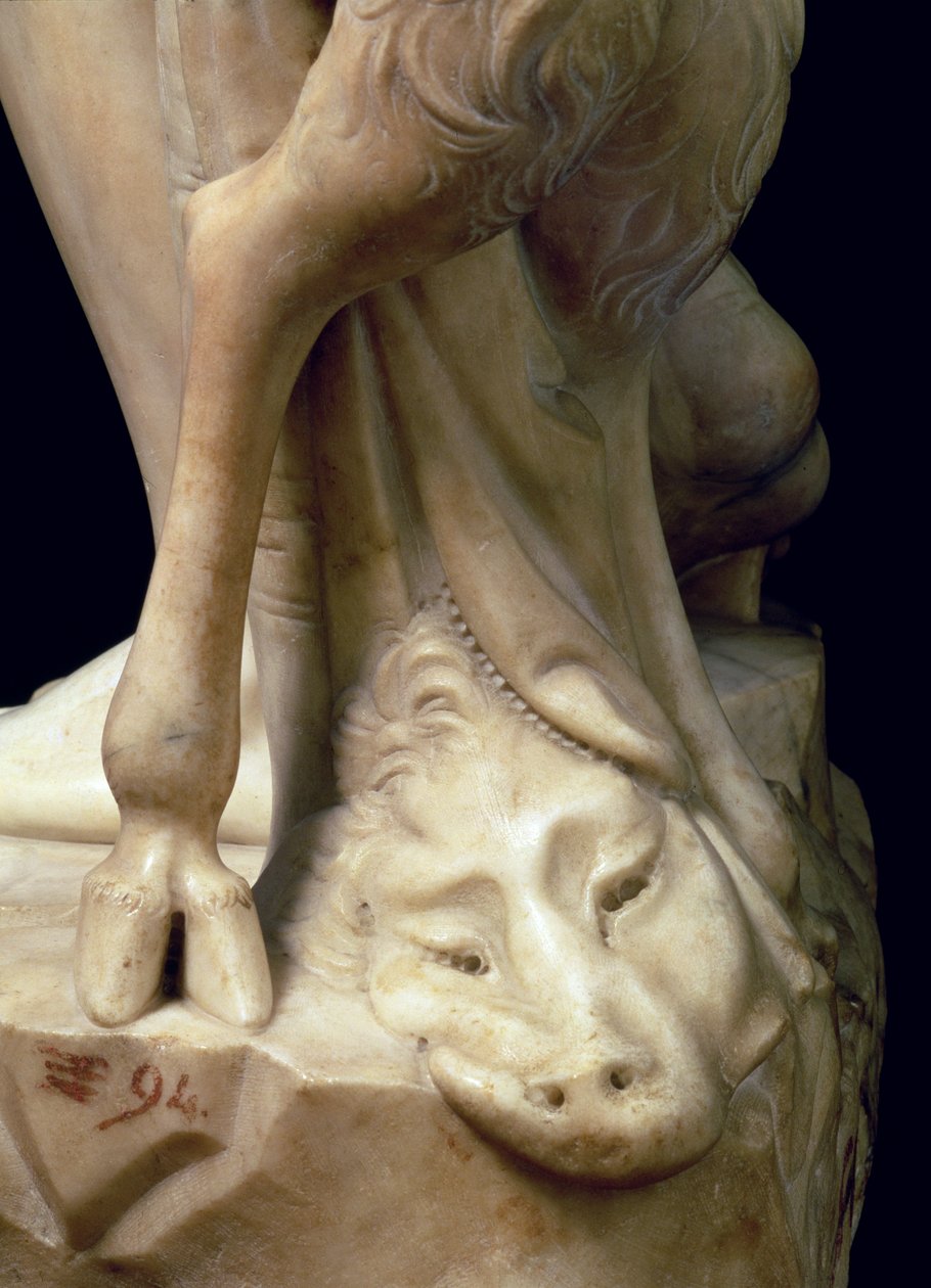 The Drunkenness of Bacchus, detalj av ett panterhuvud, skulptur av Michelangelo Buonarroti 1475-1564, 1496-97 marmordetalj av 52672 av Michelangelo Buonarroti