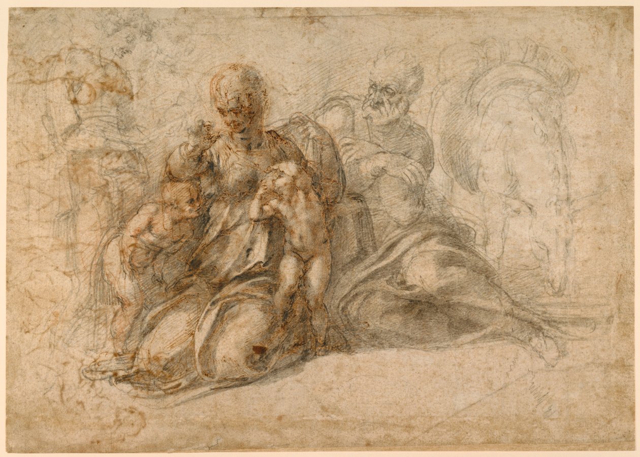 Den heliga familjen (rekto); Amorösa Putti (verso) ca 1530 av Michelangelo Buonarroti