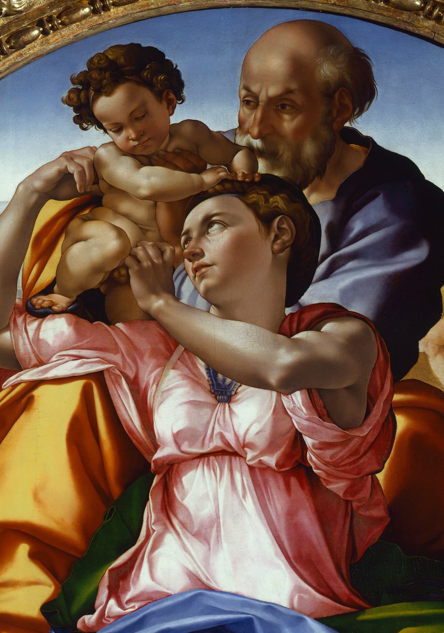 Den heliga familjen av Michelangelo Buonarroti (1475-1564), tempera på panel, 91x80 cm av Michelangelo Buonarroti