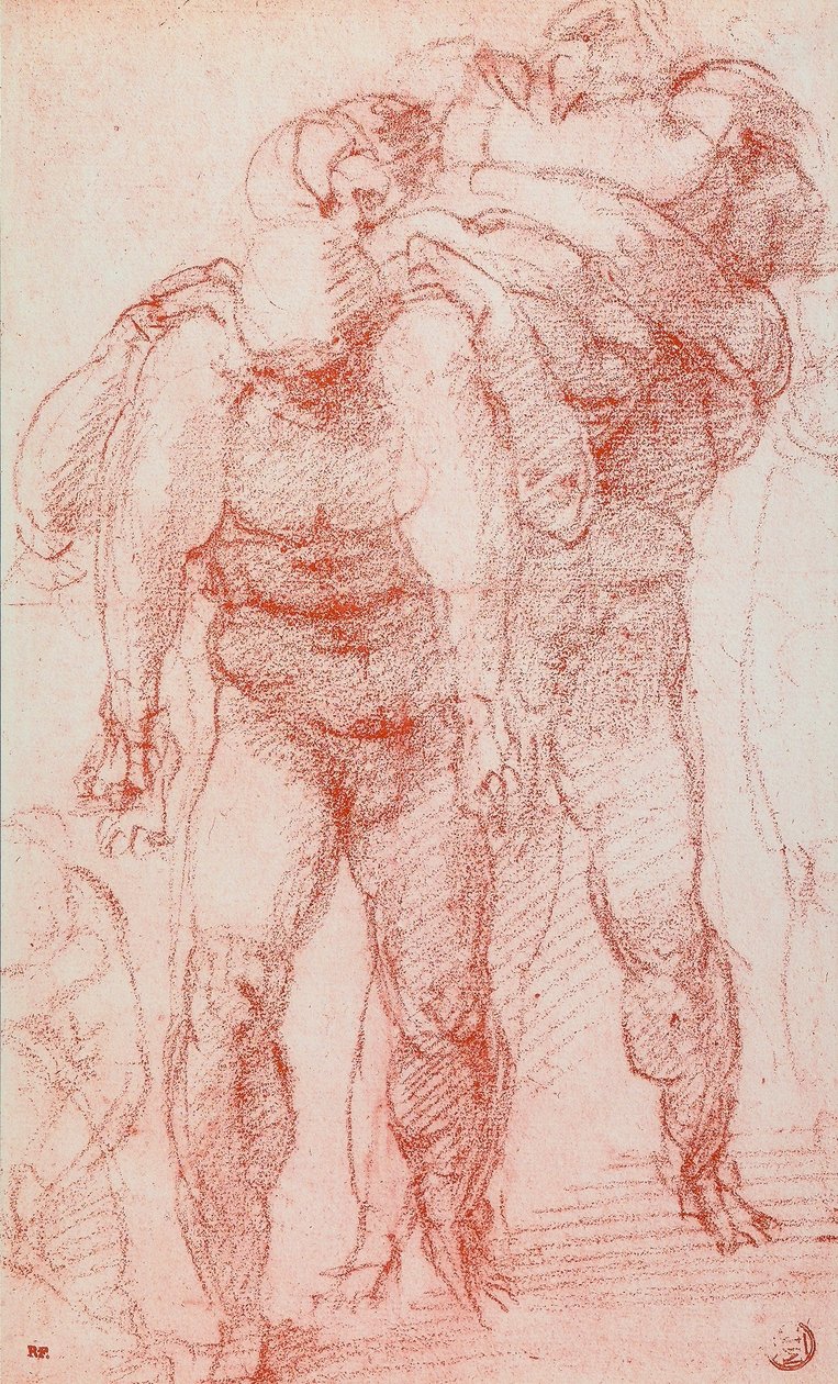 Tre män som bär en kropp; teckning av Michelangelo. Louvren, Paris av Michelangelo Buonarroti