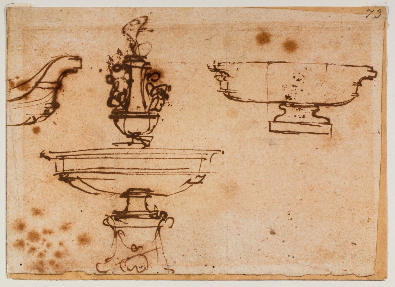 Tre fontänmodeller av Michelangelo Buonarroti