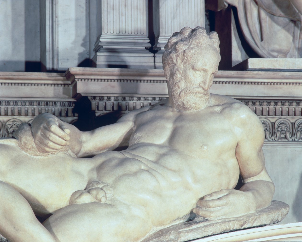 Lorenzo de Medicis grav, detalj av skymningsmarmor av Michelangelo Buonarroti