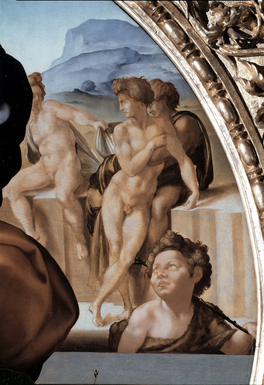 Tondo Doni: The Holy Family with Saint John the Baptist Child, detalj - 1504-06 (olja på panel) av Michelangelo Buonarroti