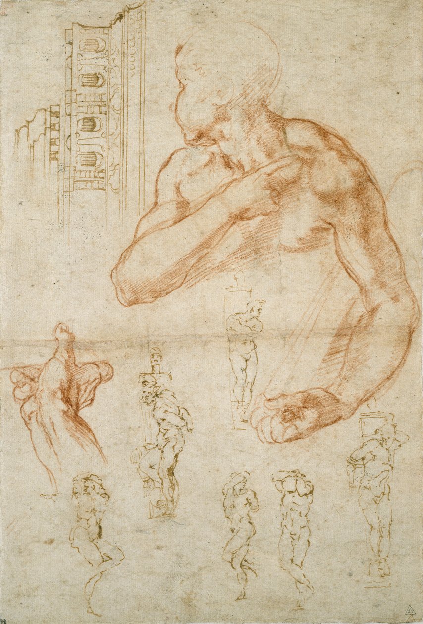Olika studier för det sixtinska taket och påven Julius II:s grav, c1490-1560 av Michelangelo Buonarroti