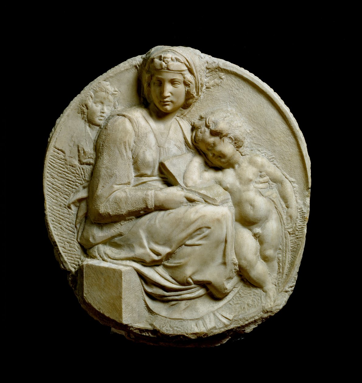 Jungfru och barn med Johannes döparen Madonna Pitti eller Tondo Pitti. Präglade marmorstrumpor av Michelangelo Buonarroti av Michelangelo Buonarroti