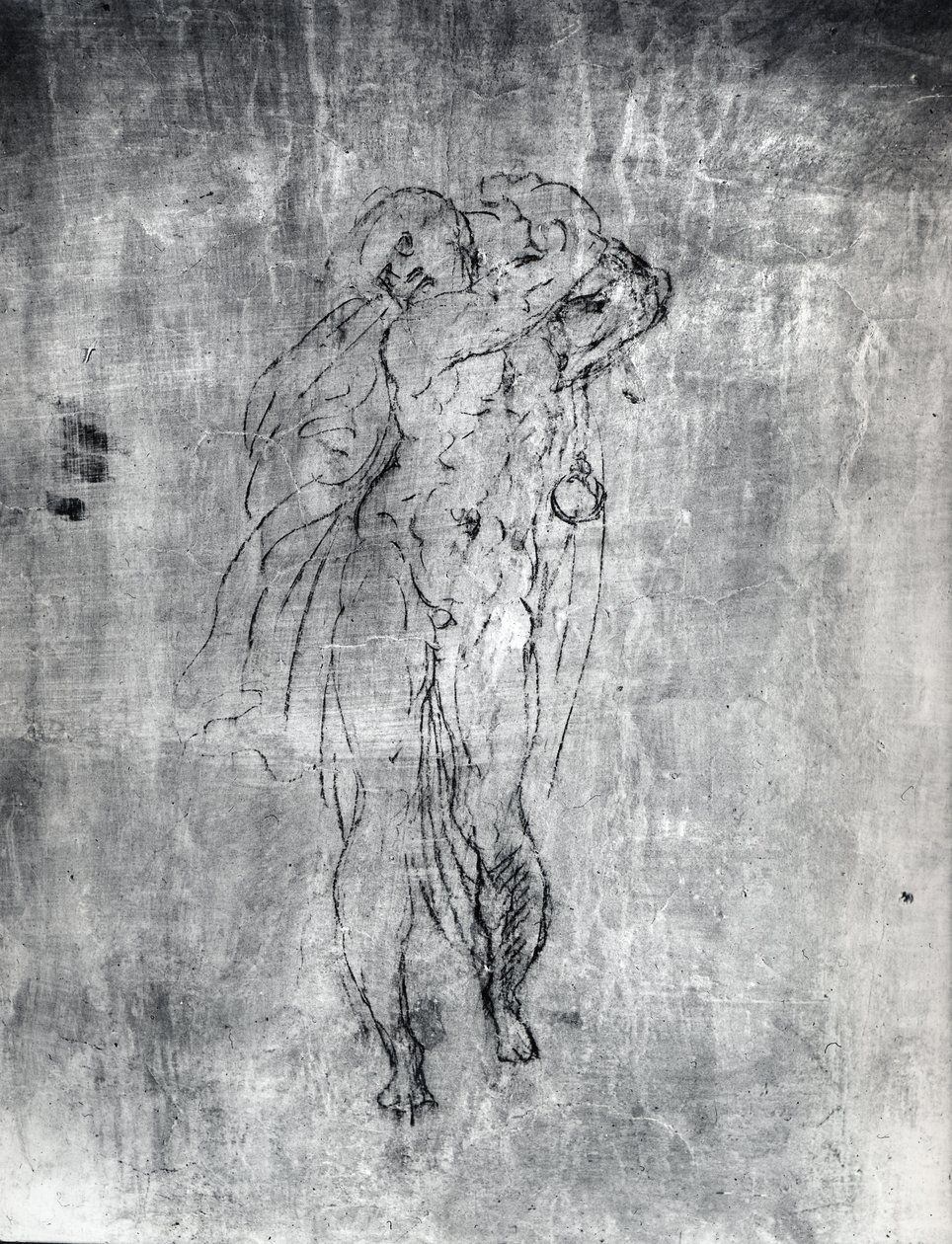 Väggteckning av en mansfigur, ca 1530 (kol på gips) av Michelangelo Buonarroti