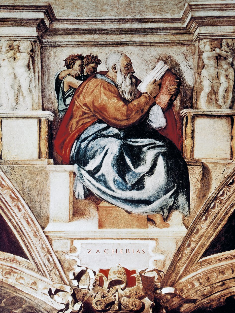 Zachariah, detalj från Sixtinska kapellets tak av Michelangelo Buonarroti