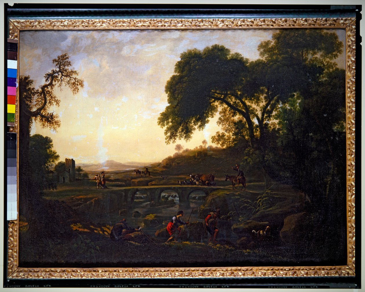 Landskap med en bro och bönder samt kor och getter (duk) av Michelangelo Cerquozzi