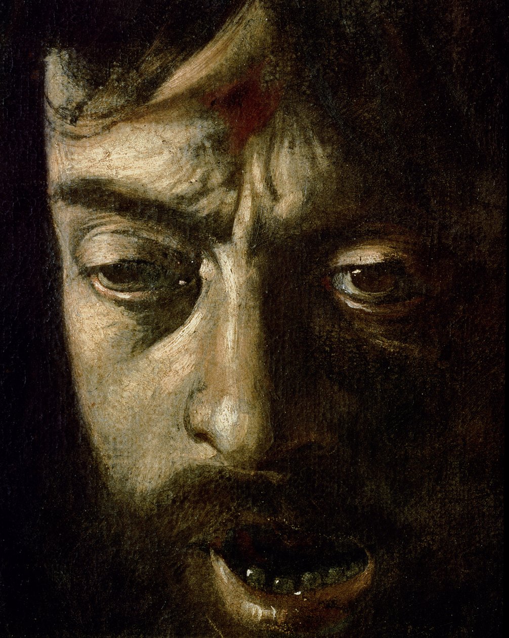 David med Goliats huvud, detalj av huvudet, 1606 olja på duk detalj av 100349 av Michelangelo Merisi Caravaggio