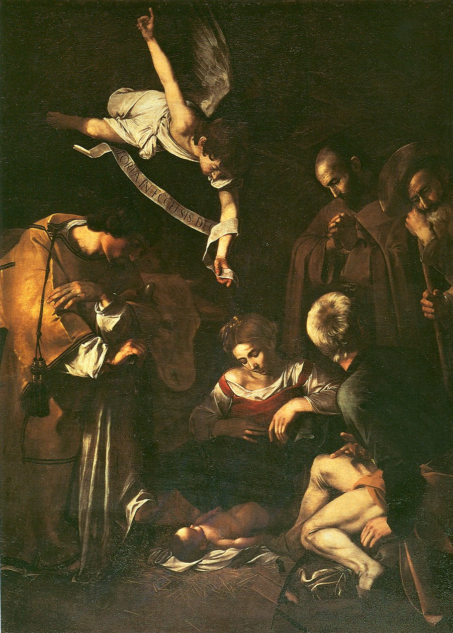 Födelse med St. Francis och St. Lawrence, 1609 av Michelangelo Merisi Caravaggio