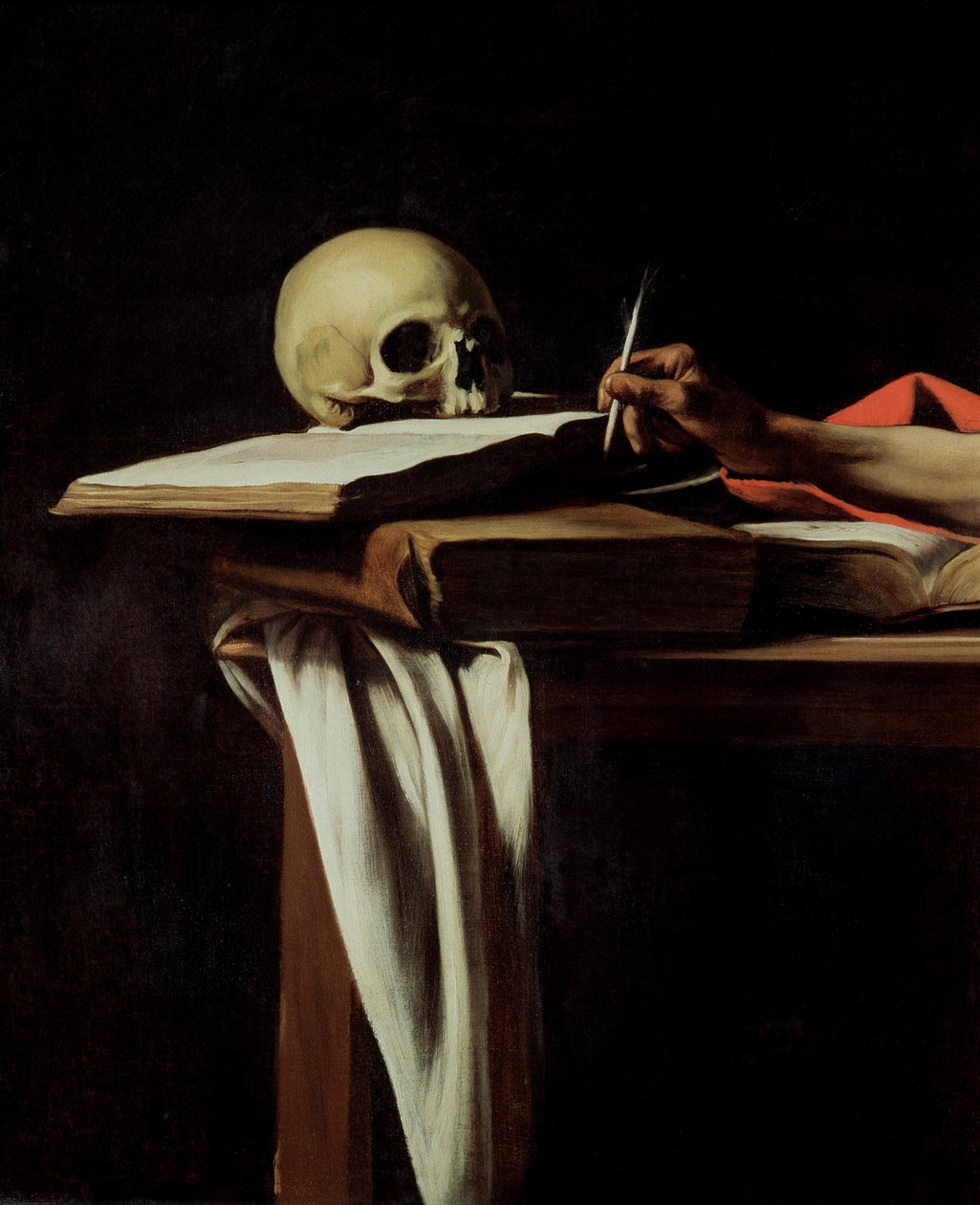 St. Jerome Writing, ca 1604 (detalj av 64911) av Michelangelo Merisi Caravaggio