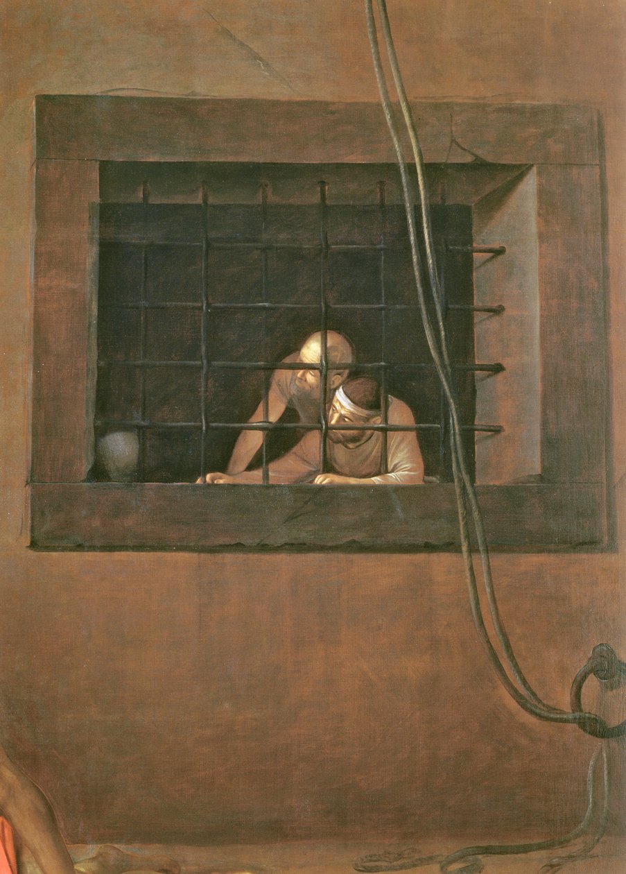 The Decapitation of St. John the Baptist, 1608 olja på duk detalj av 127654 av Michelangelo Merisi Caravaggio