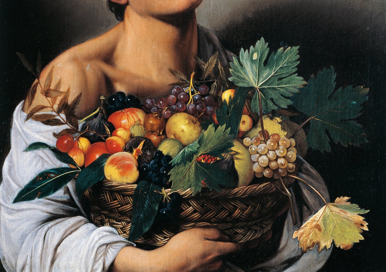 Pojke med en fruktkorg, detalj av Michelangelo Merisi da Caravaggio