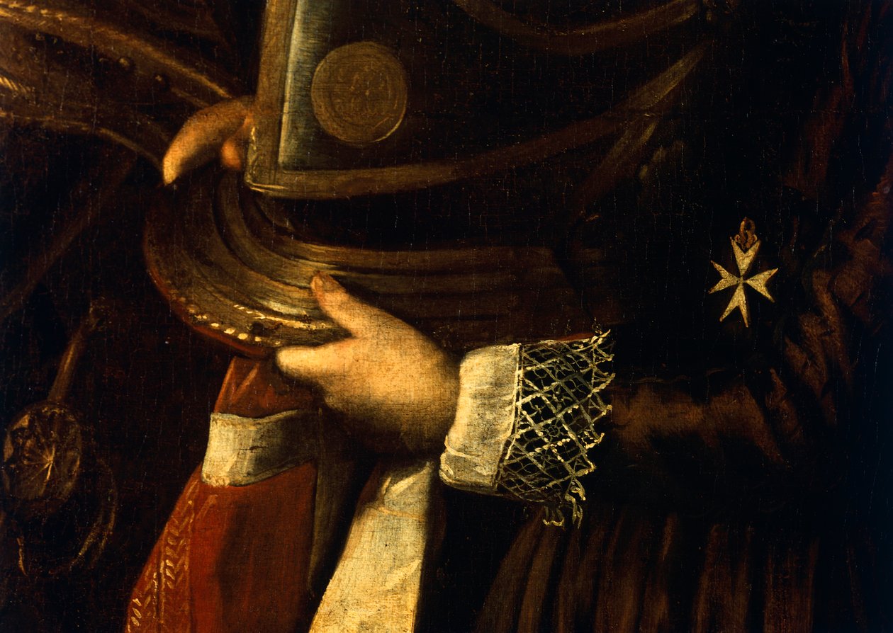 Detalj av porträttet av Alof de Wignacourt med hans sida av Michelangelo Merisi da Caravaggio