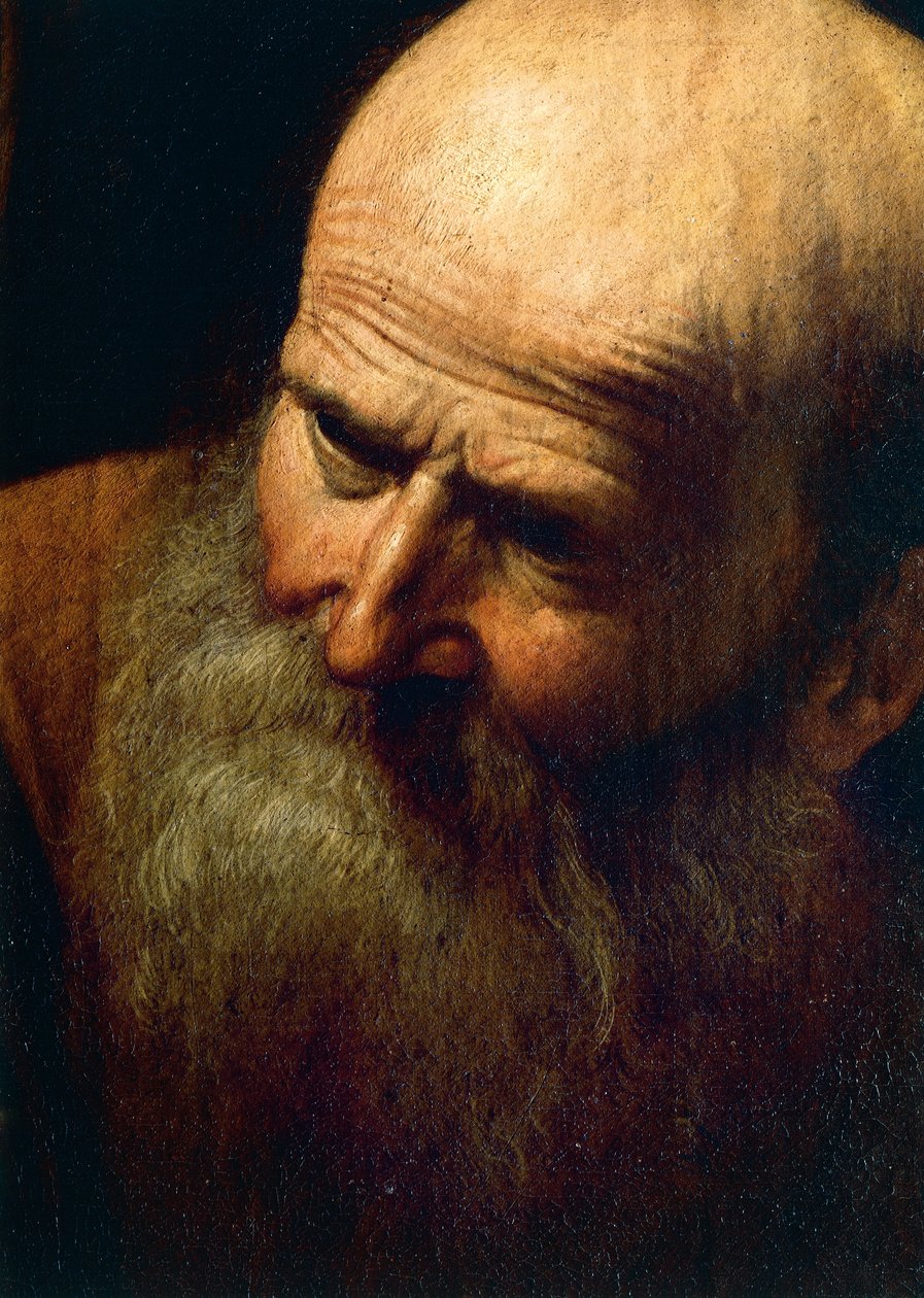 Ansikte av Abraham, detalj av Isaks offer, c.1603-04 (olja på duk) av Michelangelo Merisi da Caravaggio