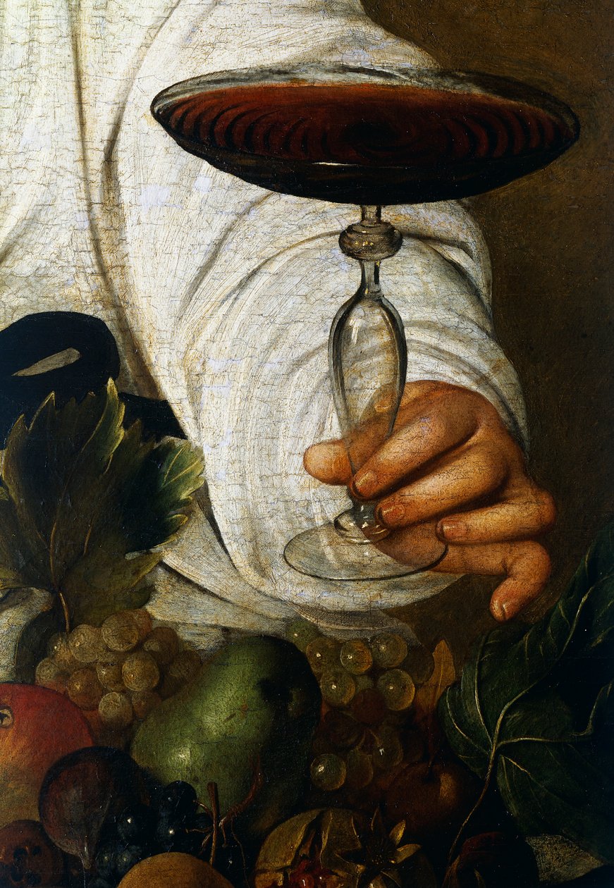 Glas vin, detalj från Bacchus av Michelangelo Merisi da Caravaggio