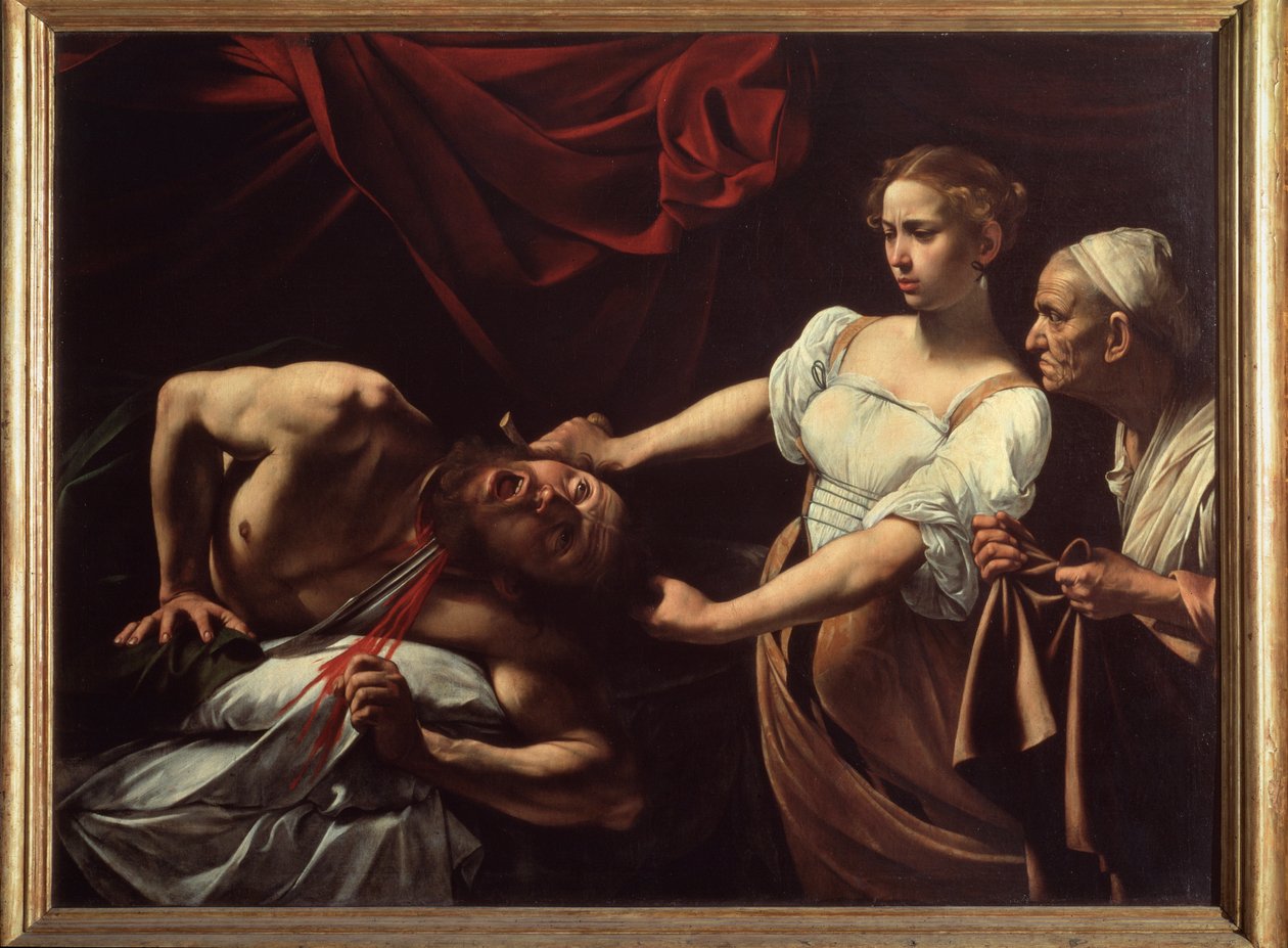 Judith halshugger Holofernes (olja på duk av Michelangelo Merisi da Caravaggio