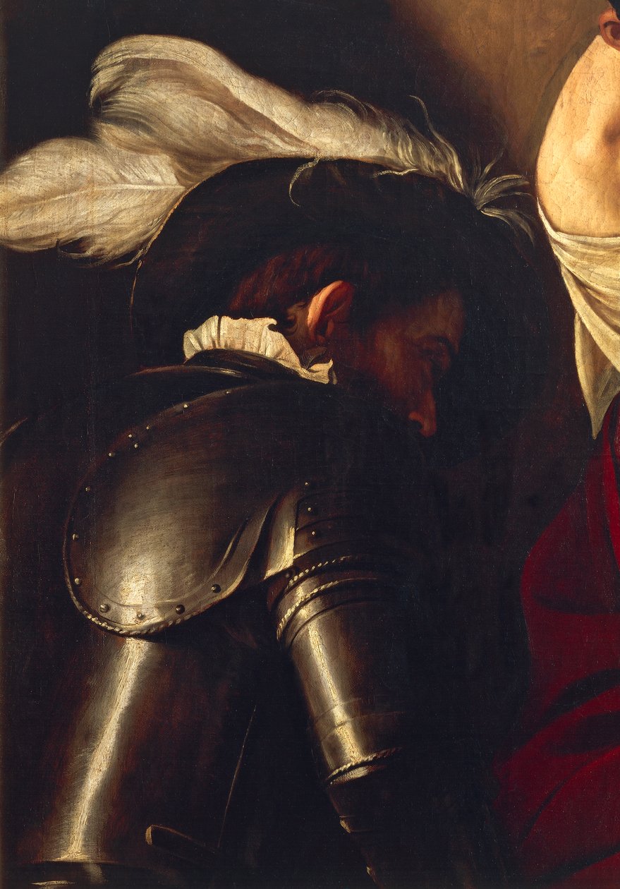 Man i rustning, från The Crowning with Thorns, c.1603 (olja på duk) (detalj av 507206) av Michelangelo Merisi da Caravaggio