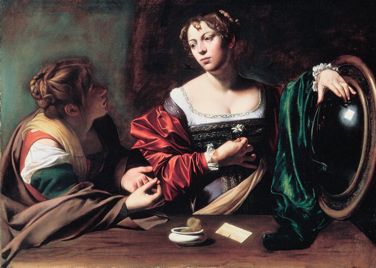 ""Martha och Maria Magdalena"" Målning av Michelangelo Merisi känd som Caravaggio eller il Caravaggio (1571-1610) cirka 1598 Mått 100x134,5 cm Detroit Institute of Art av Michelangelo Merisi da Caravaggio