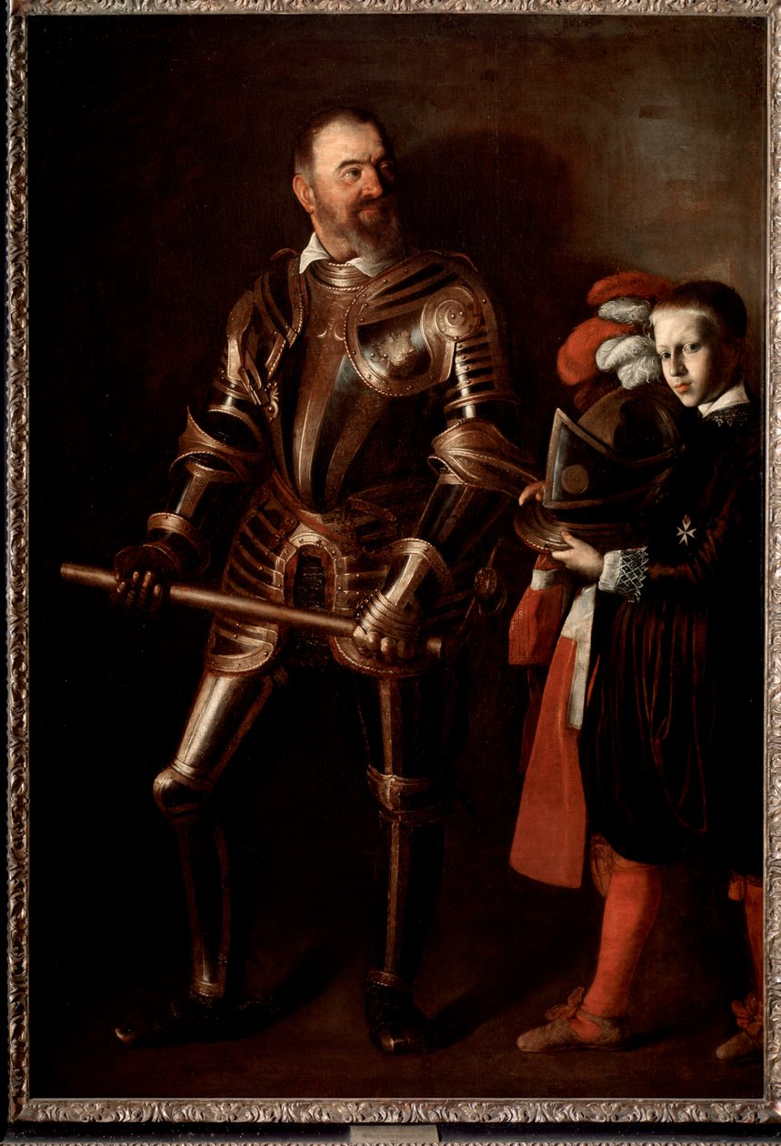 Porträtt av Alof de Wignacourt, stormästare av Maltas orden och hans sida (målning av Michelangelo Merisi da Caravaggio