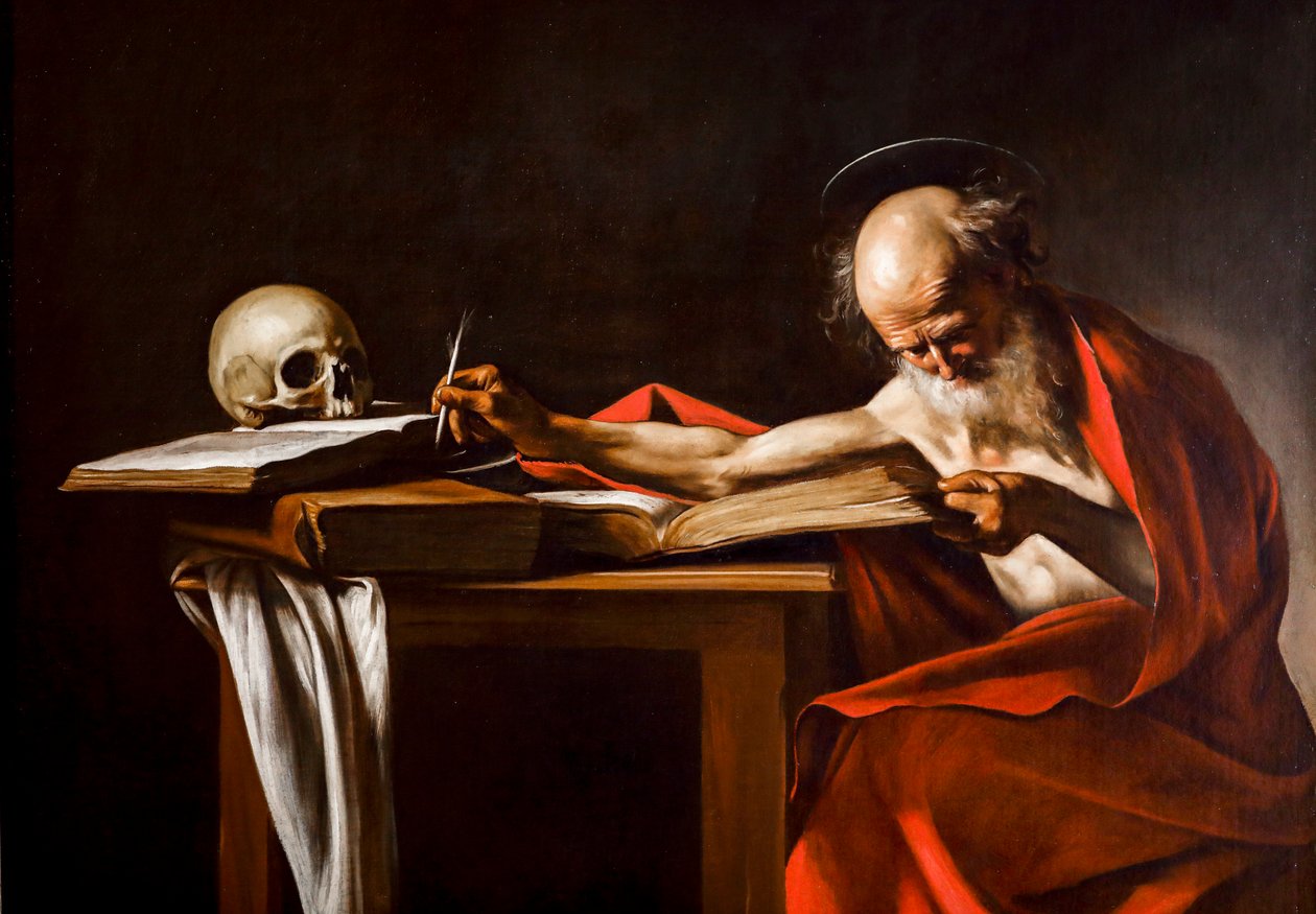 Saint Girolamo 1605 - 1606, Olja på duk. av Michelangelo Merisi da Caravaggio