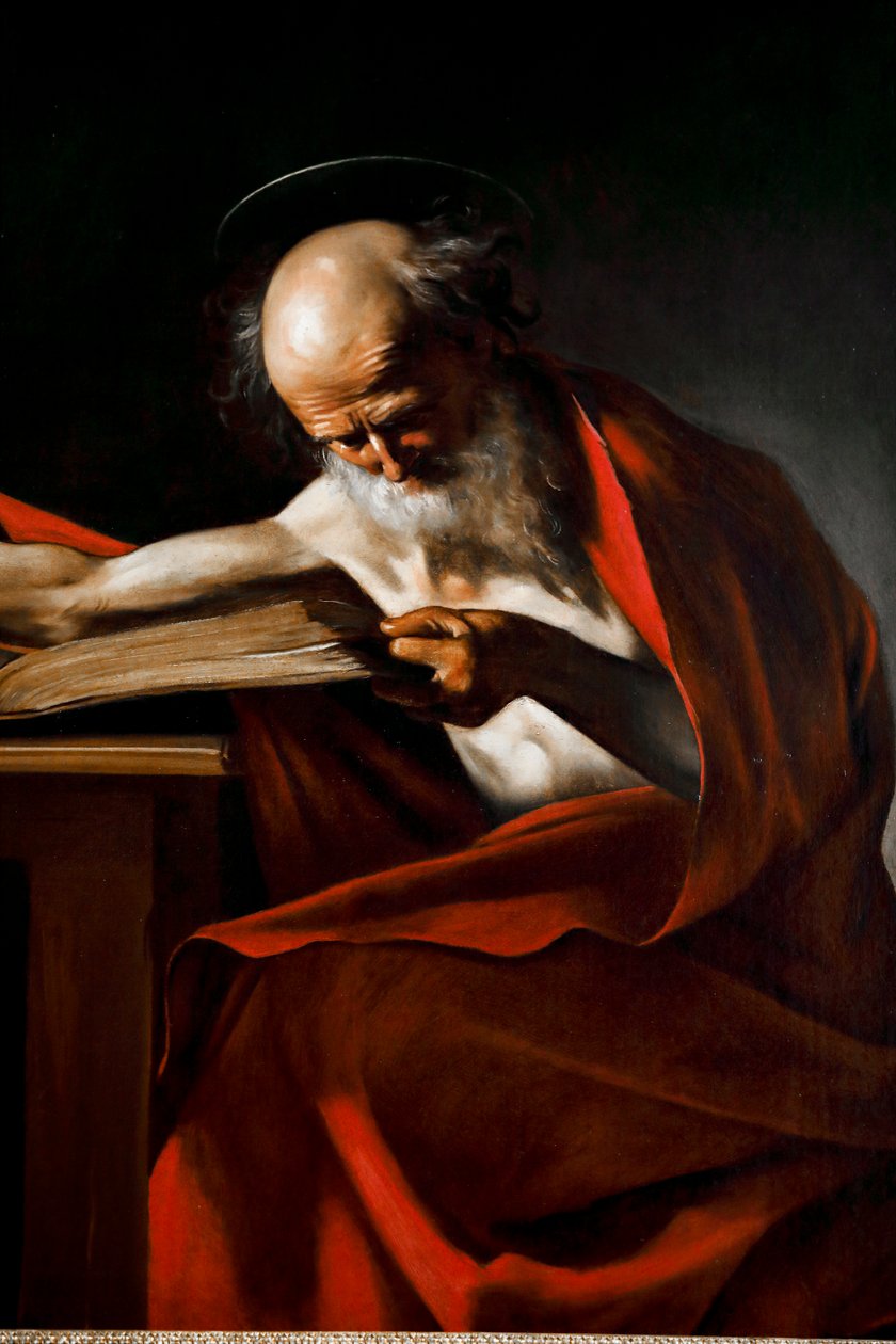 Saint Girolamo 1605 - 1606, Olja på duk. av Michelangelo Merisi da Caravaggio
